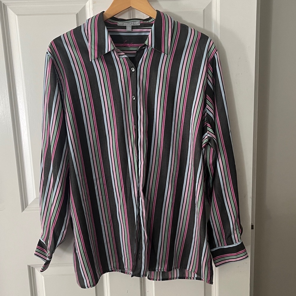 Foxcroft Multicolor Striped Button Down Shirt Sz 16W